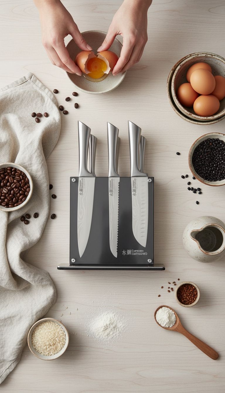 7-piece stainless steel chef knife set with magnetic wooden block, featuring Damascus-inspired blade design โ view 2
