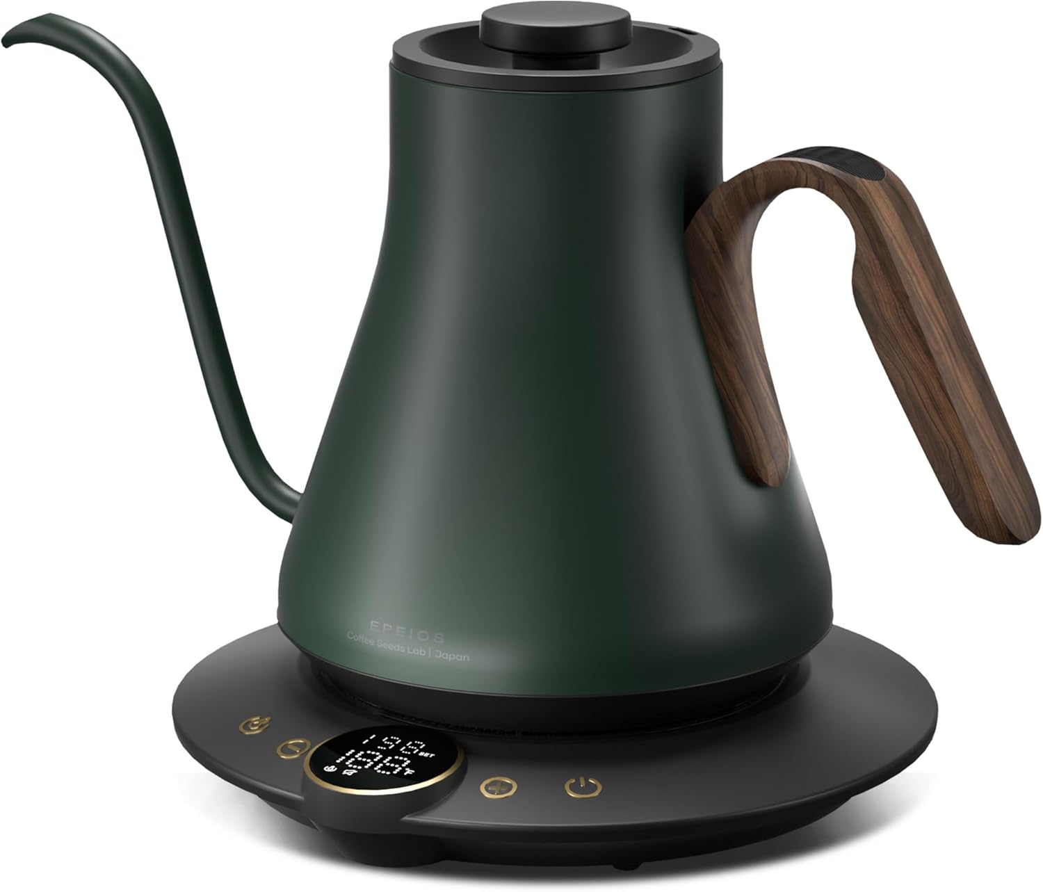 Rainforest green stainless steel gooseneck electric kettle with digital temperature display and ergonomic handle — view 5