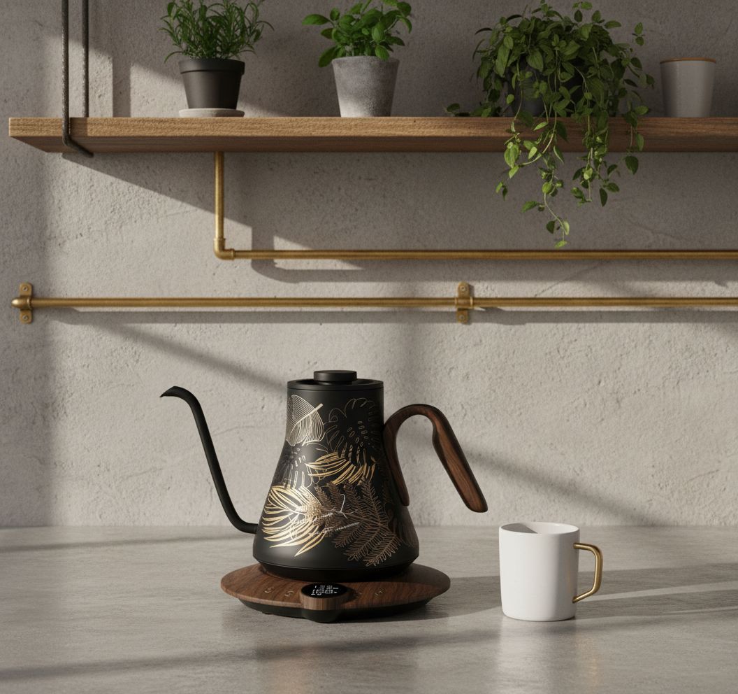 Rainforest green stainless steel gooseneck electric kettle with digital temperature display and ergonomic handle — view 4