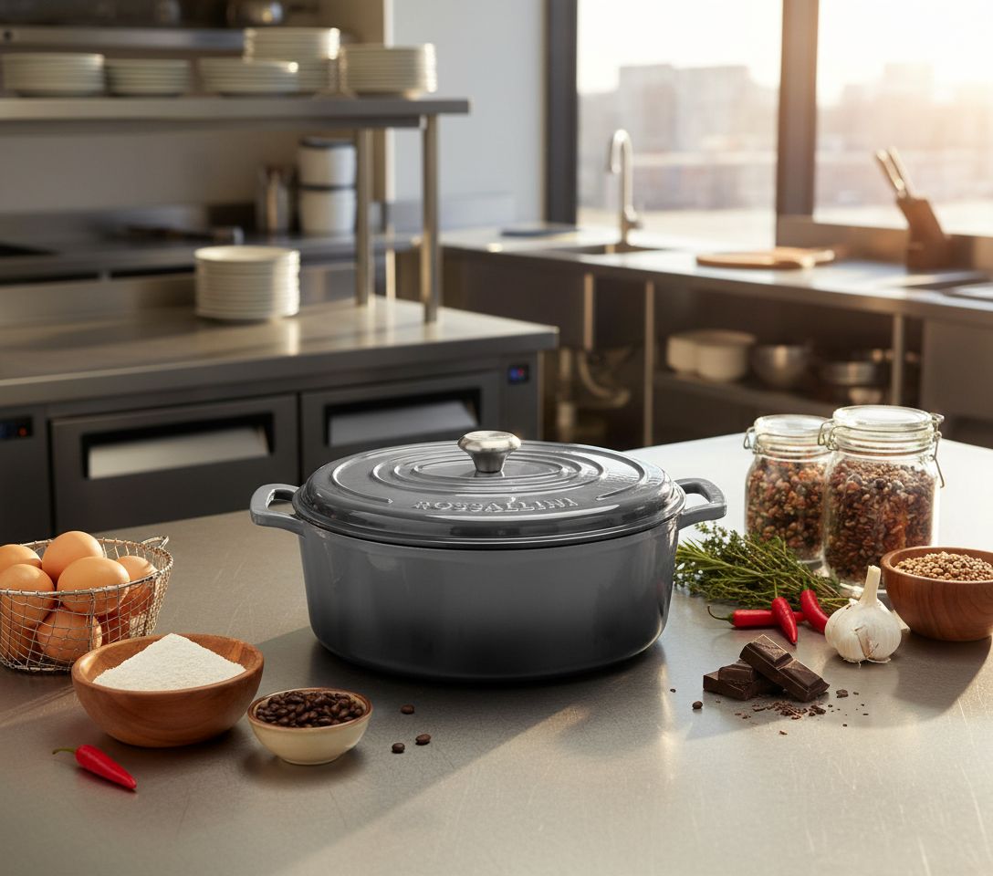 Oyster grey enameled cast iron oval Dutch oven with matching tight-fitting lid, 5-quart capacity — view 2