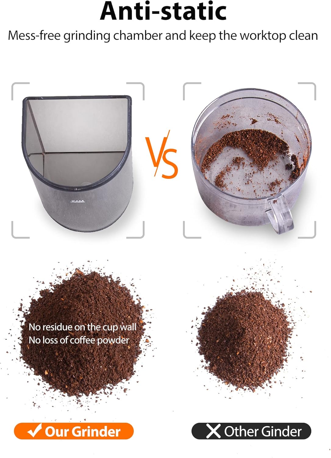 Stainless steel conical burr coffee grinder with digital timer and adjustment dial — view 3