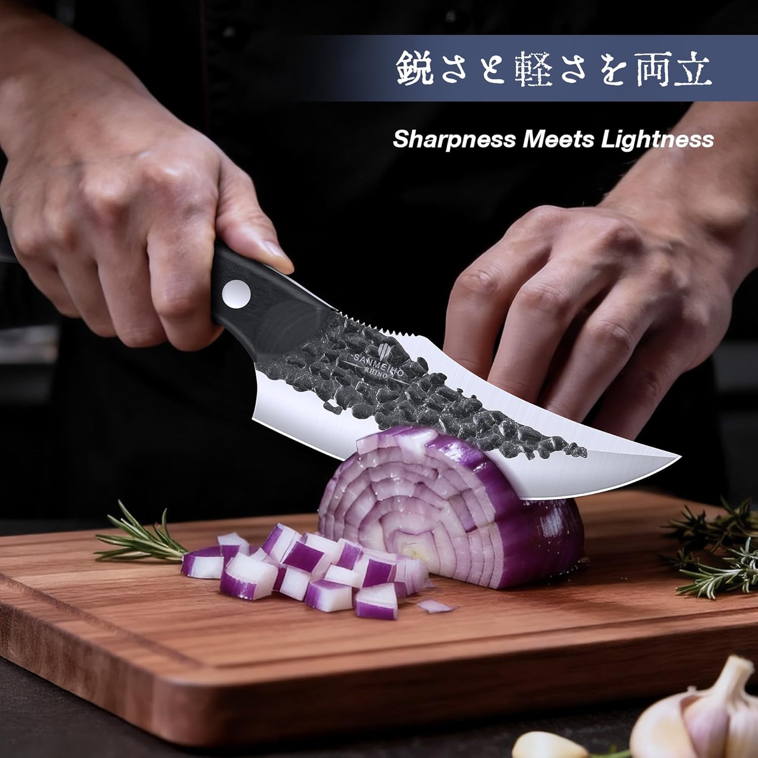 8-piece hand-forged Japanese stainless steel knife set with leather carrying roll bag, including chef knife and meat cleaver โ view 5