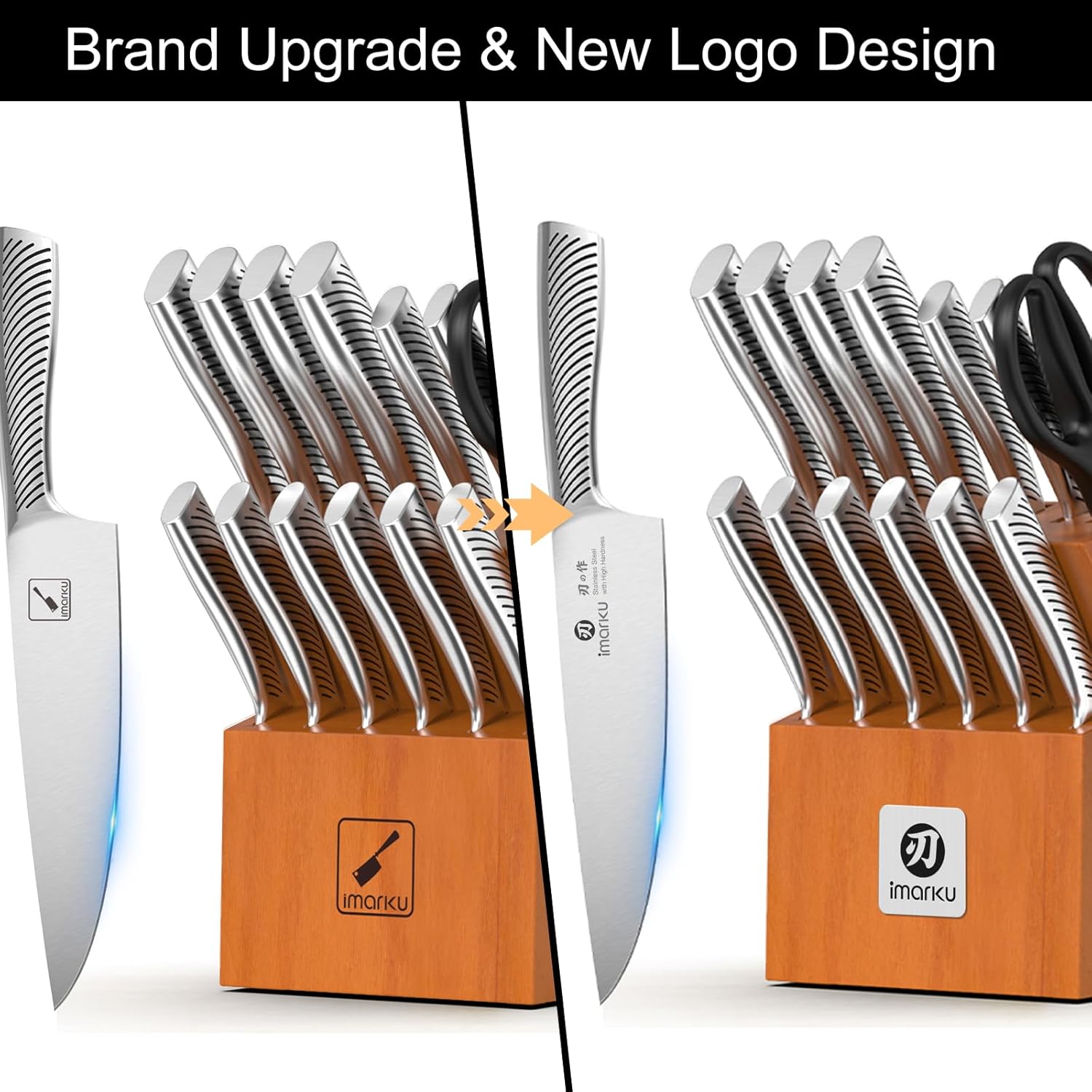 14-piece Japanese stainless steel knife set with brown storage block and built-in sharpener โ view 4