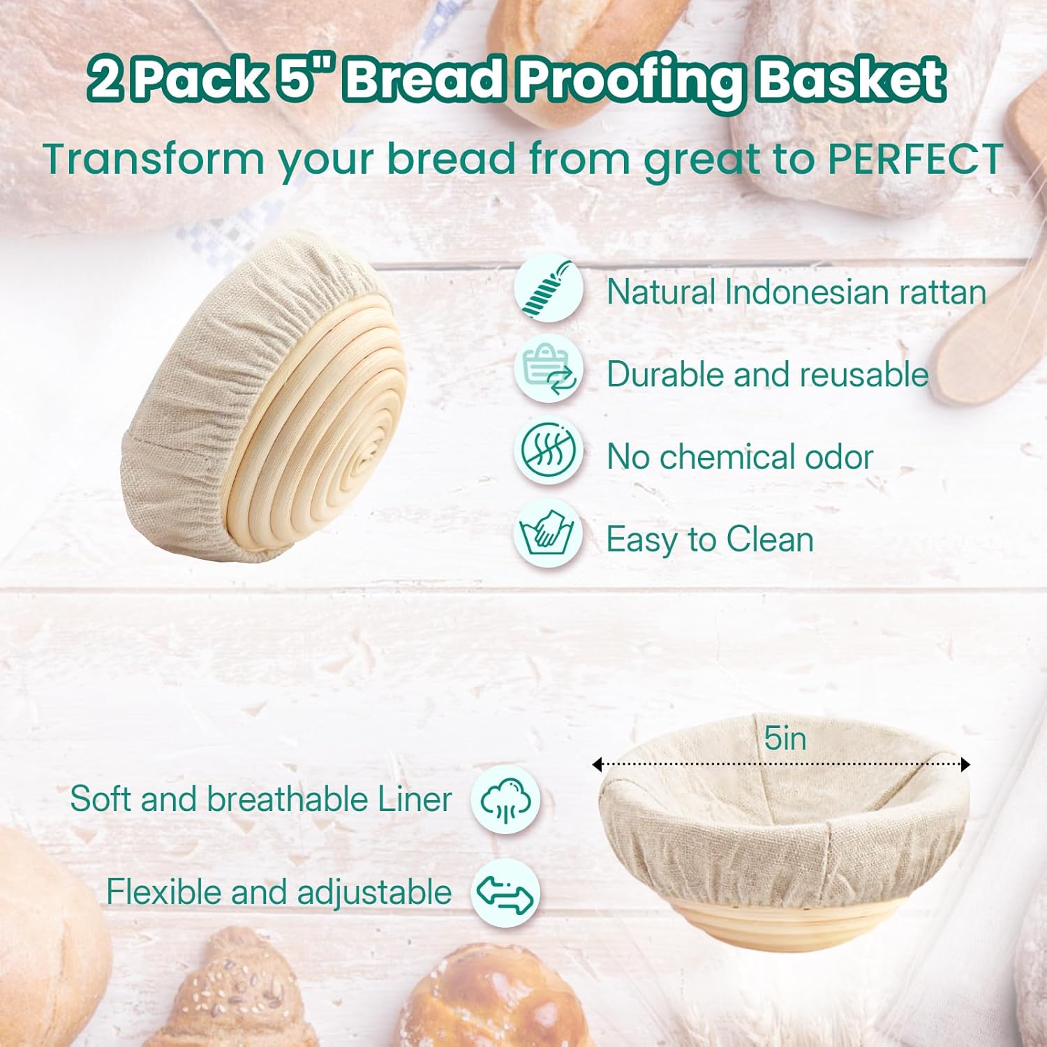 Enameled cast iron Dutch oven with lid in cream, includes round banneton bread proofing basket for sourdough baking — view 4