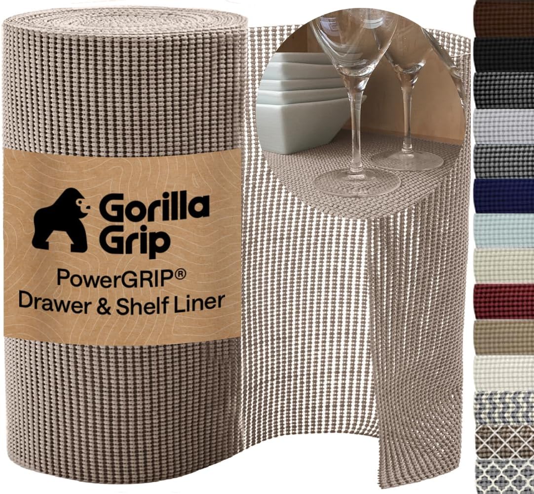 Beige plastic drawer and shelf liner roll, 12 inches wide โ view 1