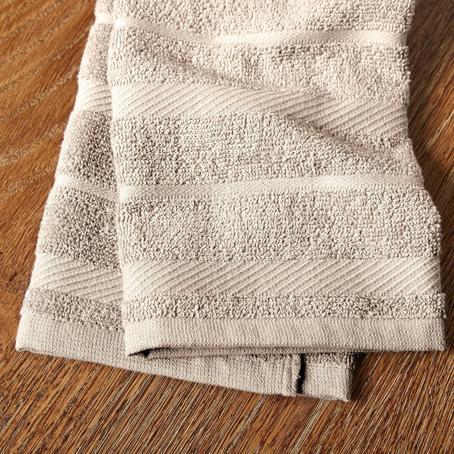 Set of four KitchenAid cotton kitchen towels in milkshake tan and white, 16x26 inches — view 4
