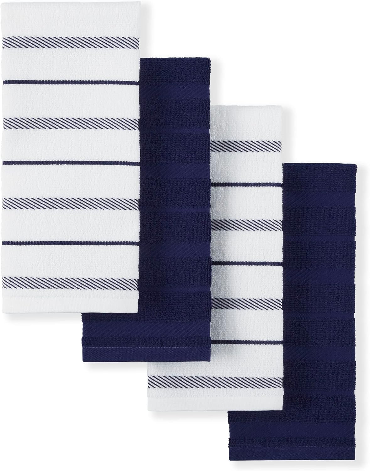 Set of four KitchenAid cotton kitchen towels in milkshake tan and white, 16x26 inches — view 3