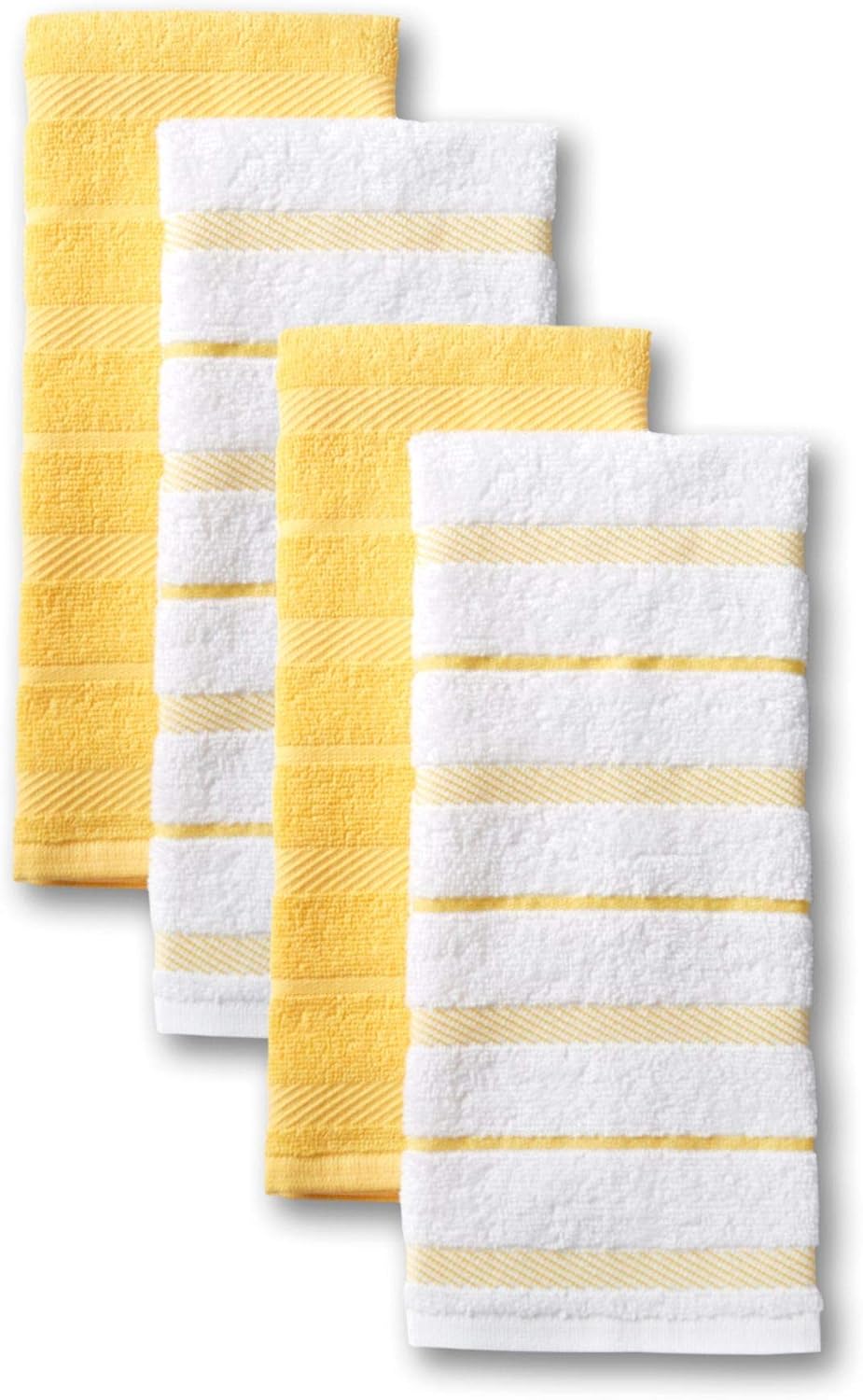 Set of four KitchenAid cotton kitchen towels in milkshake tan and white, 16x26 inches — view 4