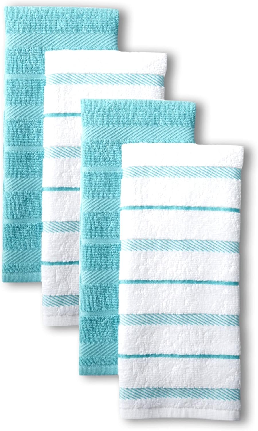 Set of four KitchenAid cotton kitchen towels in milkshake tan and white, 16x26 inches — view 5