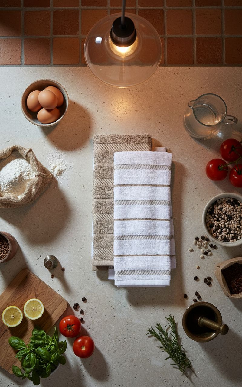 Set of four KitchenAid cotton kitchen towels in milkshake tan and white, 16x26 inches โ view 2