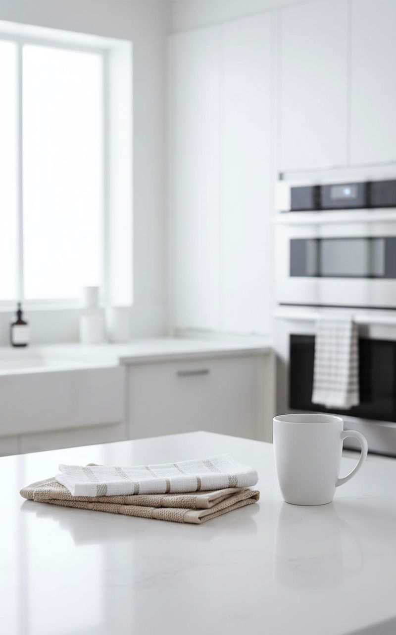 Set of four KitchenAid cotton kitchen towels in milkshake tan and white, 16x26 inches โ view 4
