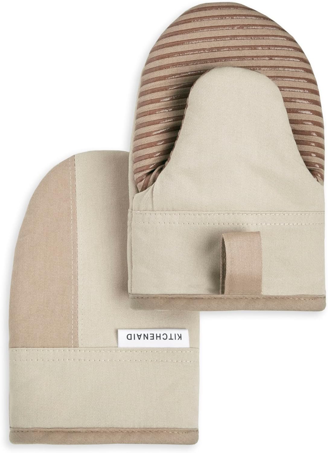 KitchenAid two-tone cotton blend oven mitt in milkshake tan and beige with non-slip grip — view 1