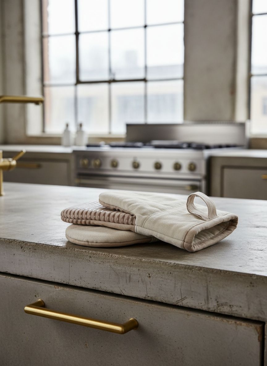 KitchenAid two-tone cotton blend oven mitt in milkshake tan and beige with non-slip grip β view 5b