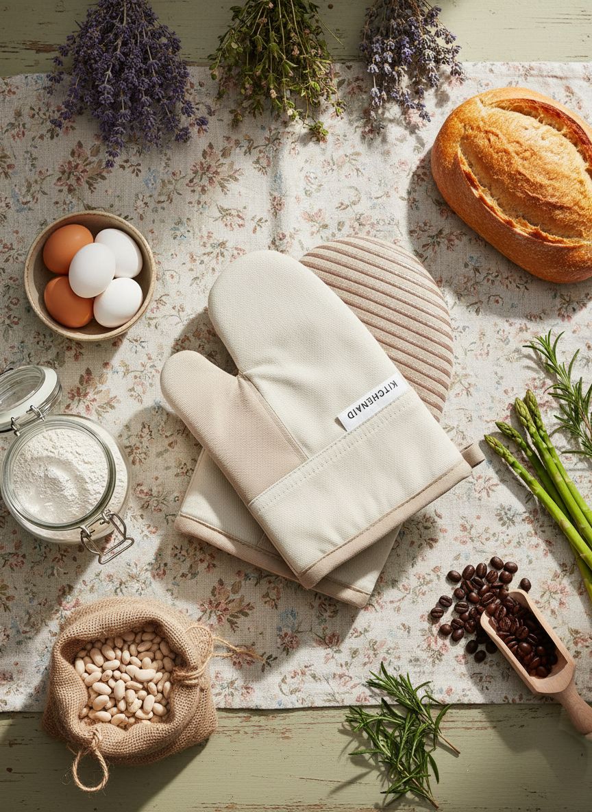 KitchenAid two-tone cotton blend oven mitt in milkshake tan and beige with non-slip grip β view 2
