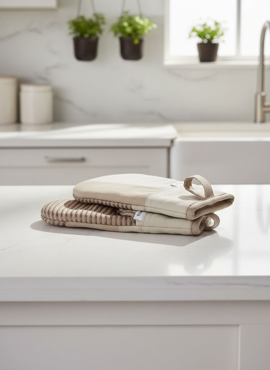 KitchenAid two-tone cotton blend oven mitt in milkshake tan and beige with non-slip grip β view 6