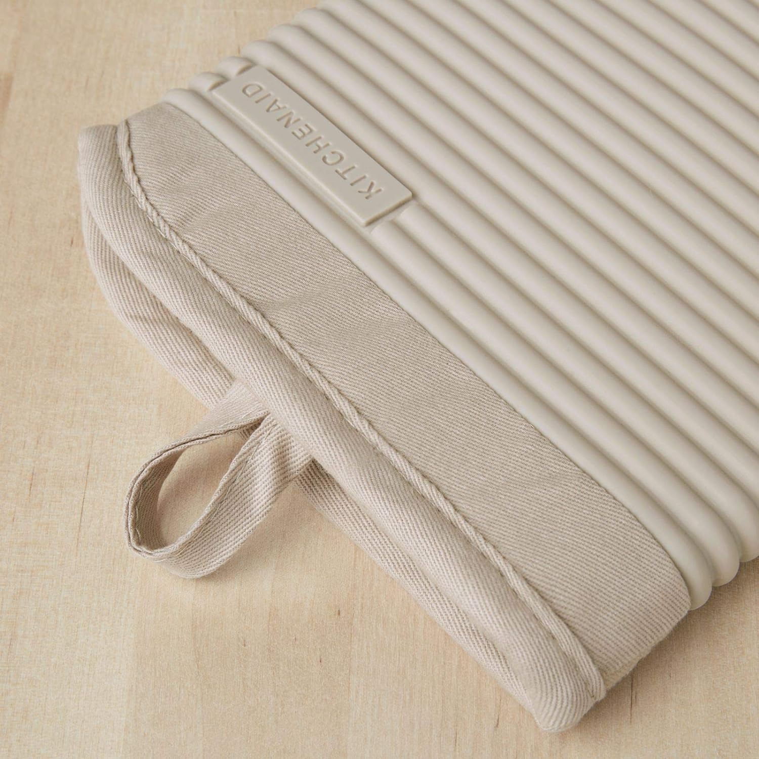 KitchenAid ribbed soft silicone oven mitt in milkshake tan, 7.5x13 inches — view 2