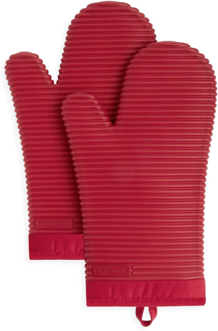 KitchenAid ribbed soft silicone oven mitt in milkshake tan, 7.5x13 inches — view 5