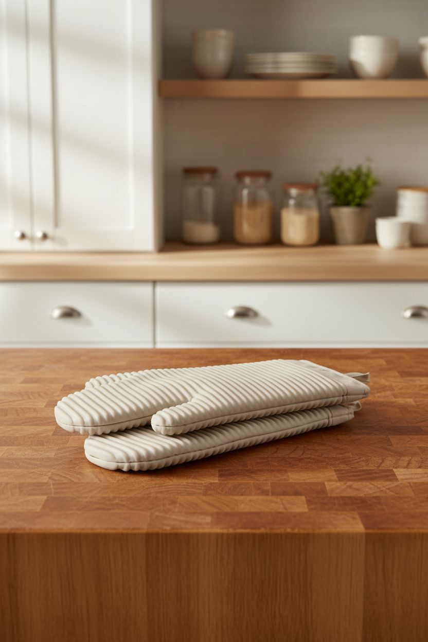 KitchenAid ribbed soft silicone oven mitt in milkshake tan, 7.5x13 inches — view 5b