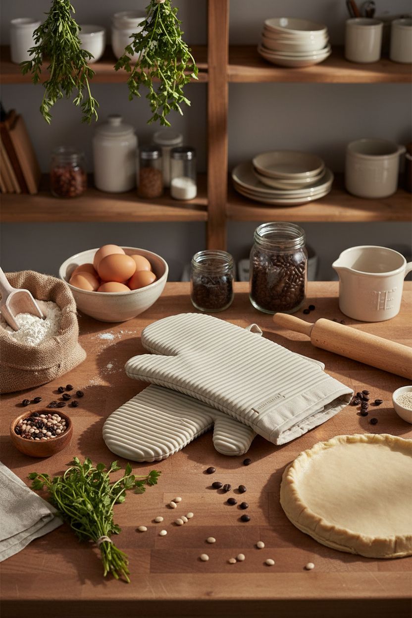 KitchenAid ribbed soft silicone oven mitt in milkshake tan, 7.5x13 inches — view 2