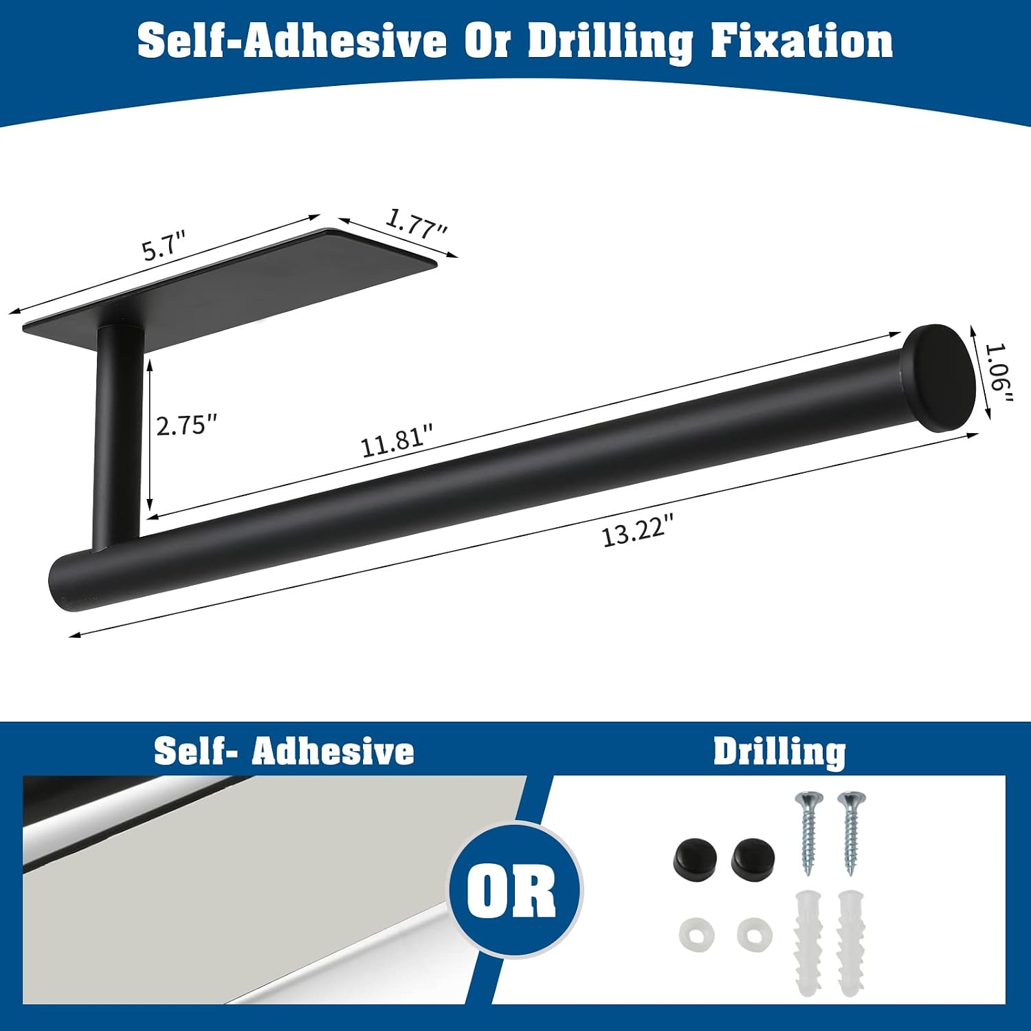 Black plastic adhesive under-cabinet paper towel holder mounted on kitchen cabinet — view 4