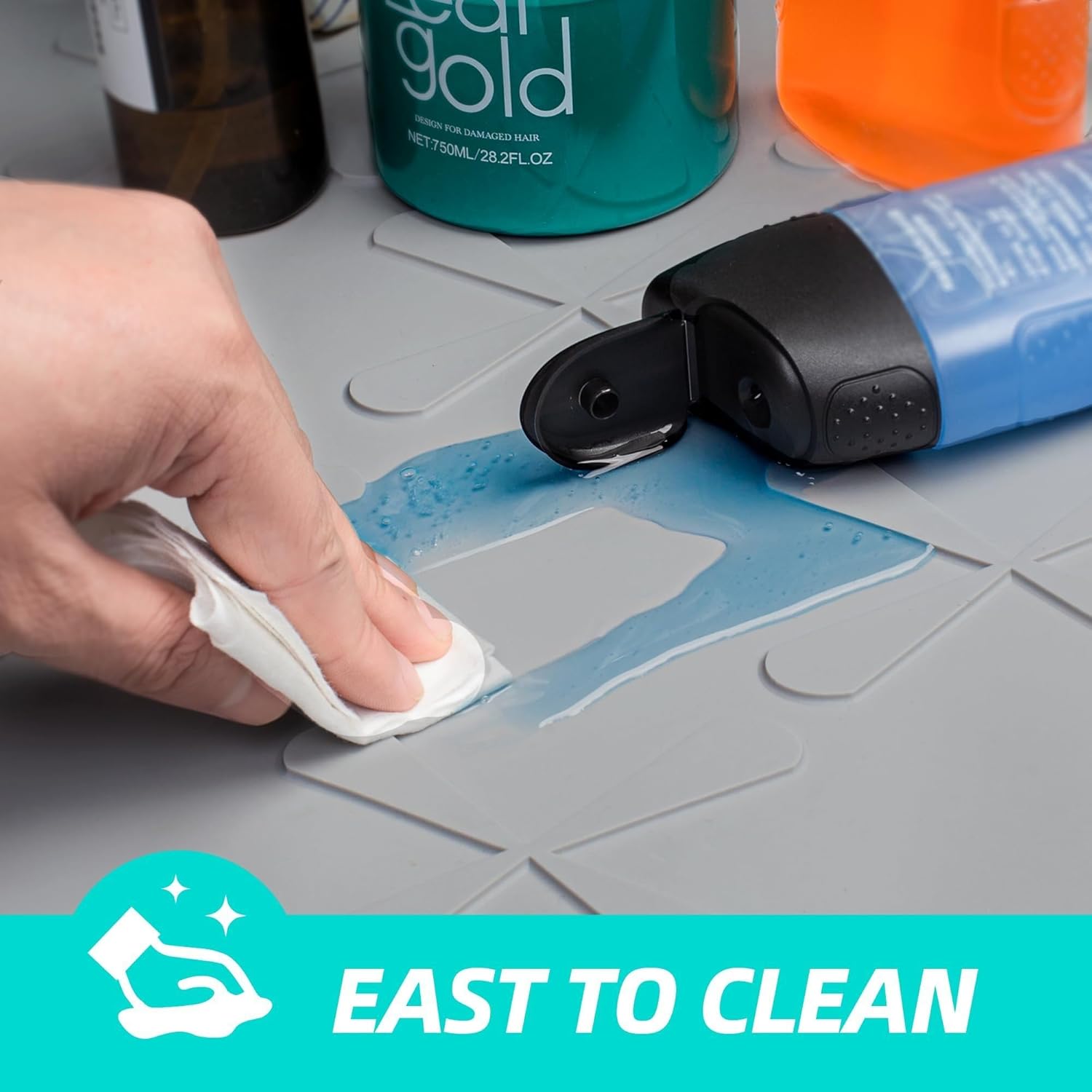 Silicone waterproof under sink mat in gray, 34 x 22 inches โ view 3