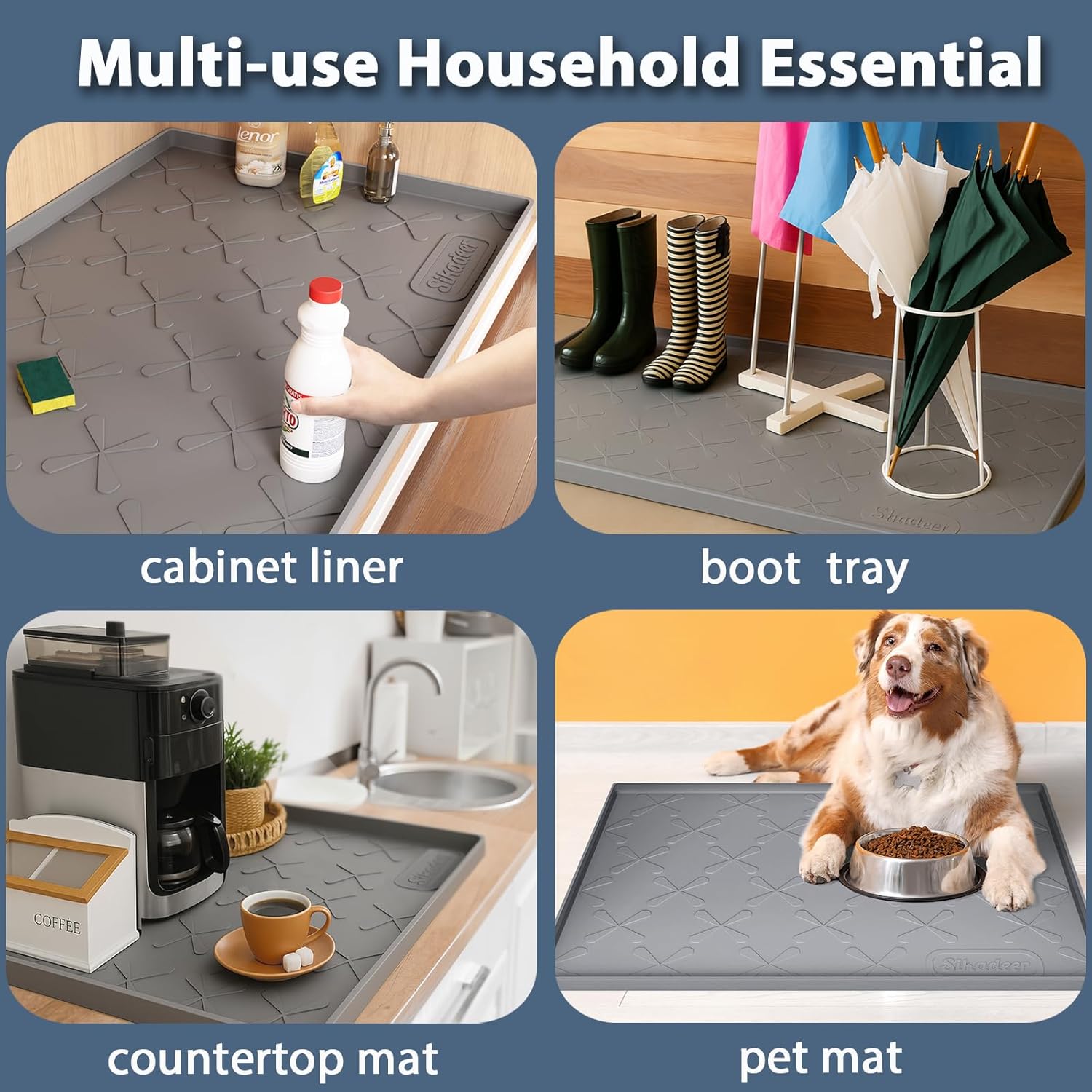 Silicone waterproof under sink mat in gray, 34 x 22 inches โ view 4