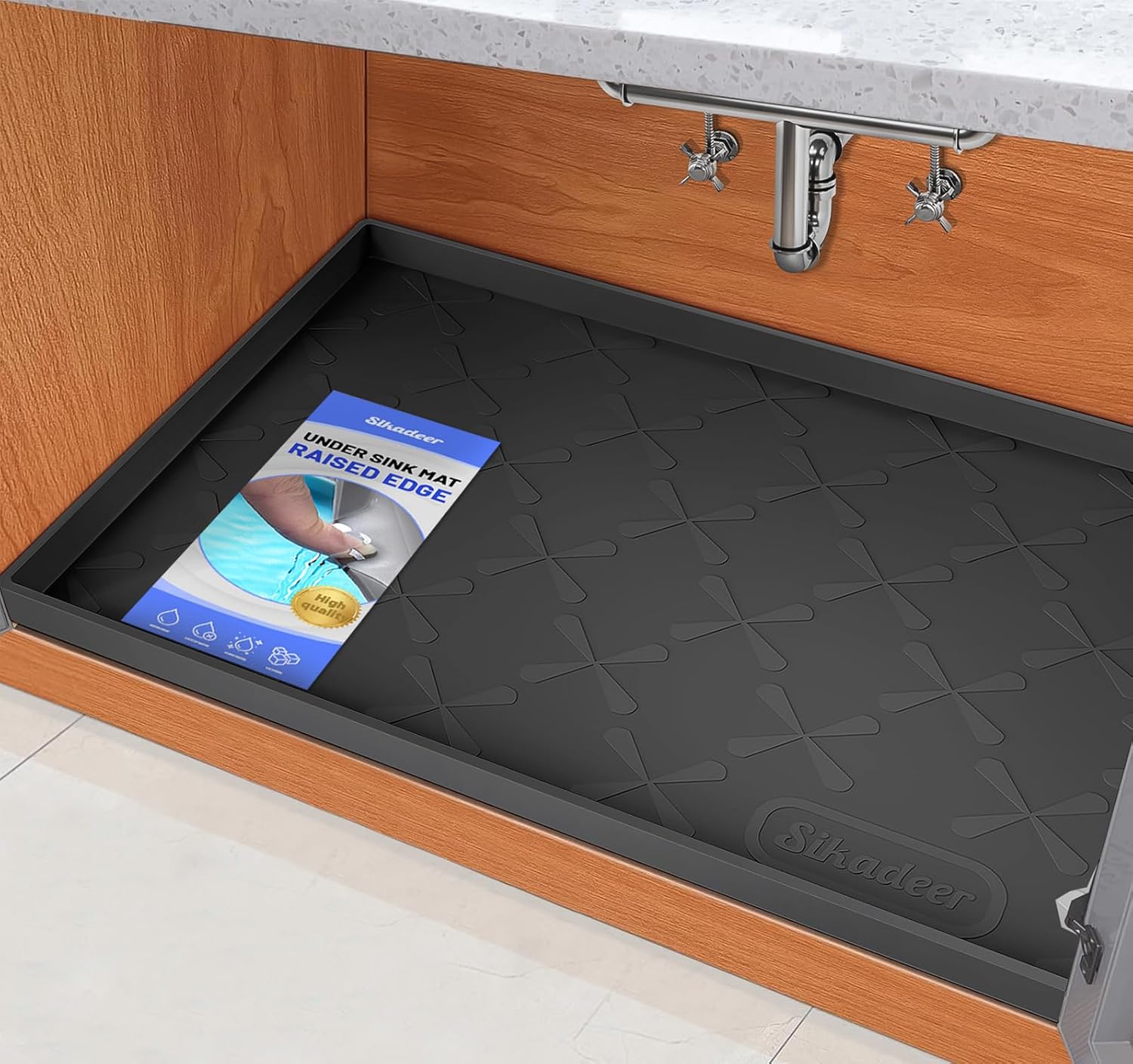 Silicone waterproof under sink mat in gray, 34 x 22 inches โ view 5
