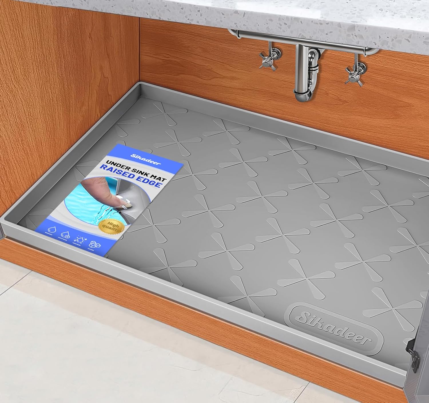 Silicone waterproof under sink mat in gray, 34 x 22 inches — view 1