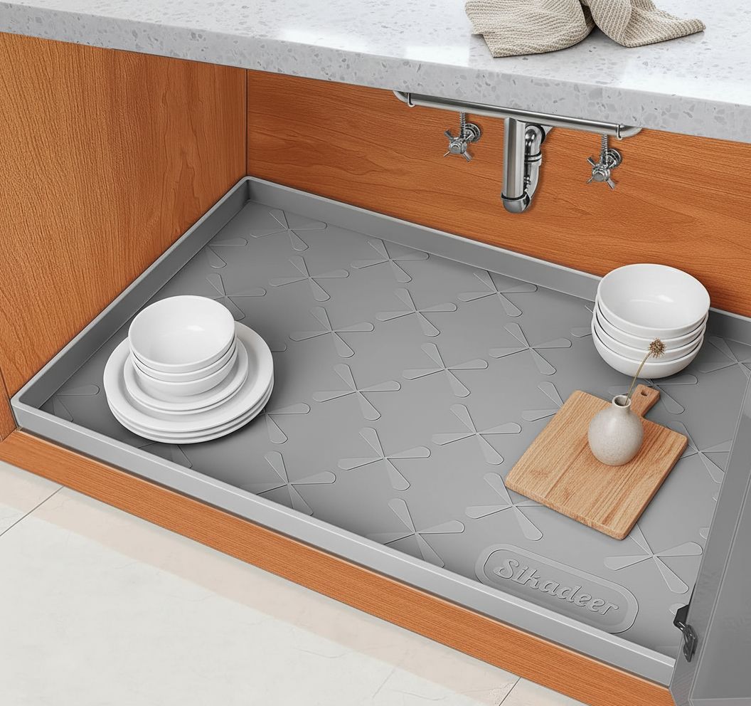 Silicone waterproof under sink mat in gray, 34 x 22 inches — view 5b