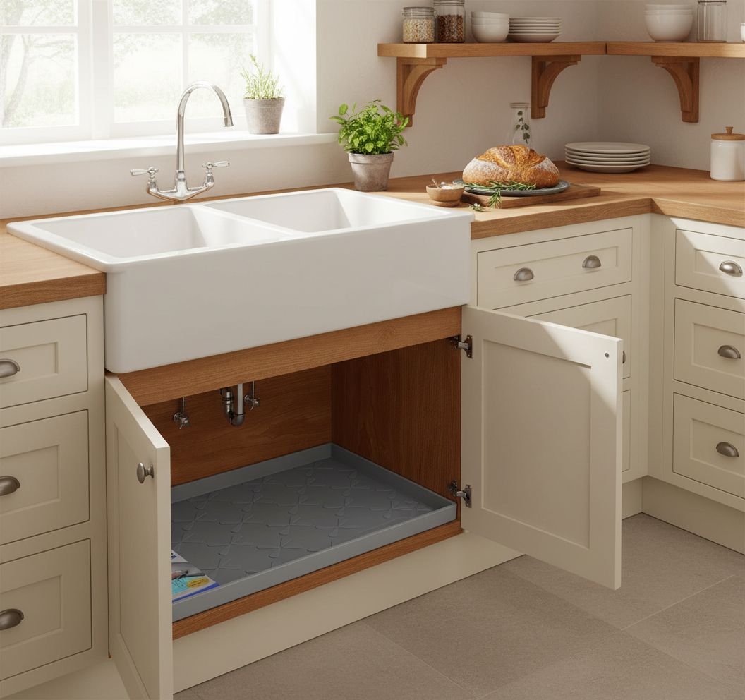 Silicone waterproof under sink mat in gray, 34 x 22 inches — view 3a