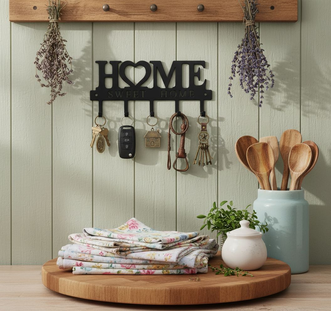 Black metal wall-mounted key holder with 5 hooks, modern design for entryway organization — view 4