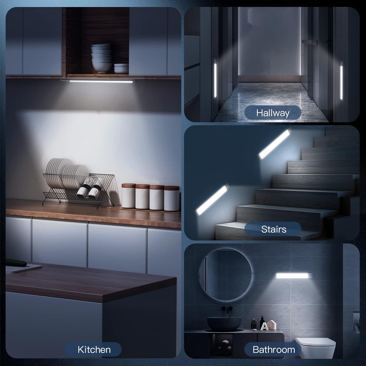 Plastic under-cabinet LED light strip with motion sensor and dimmable brightness control โ view 5