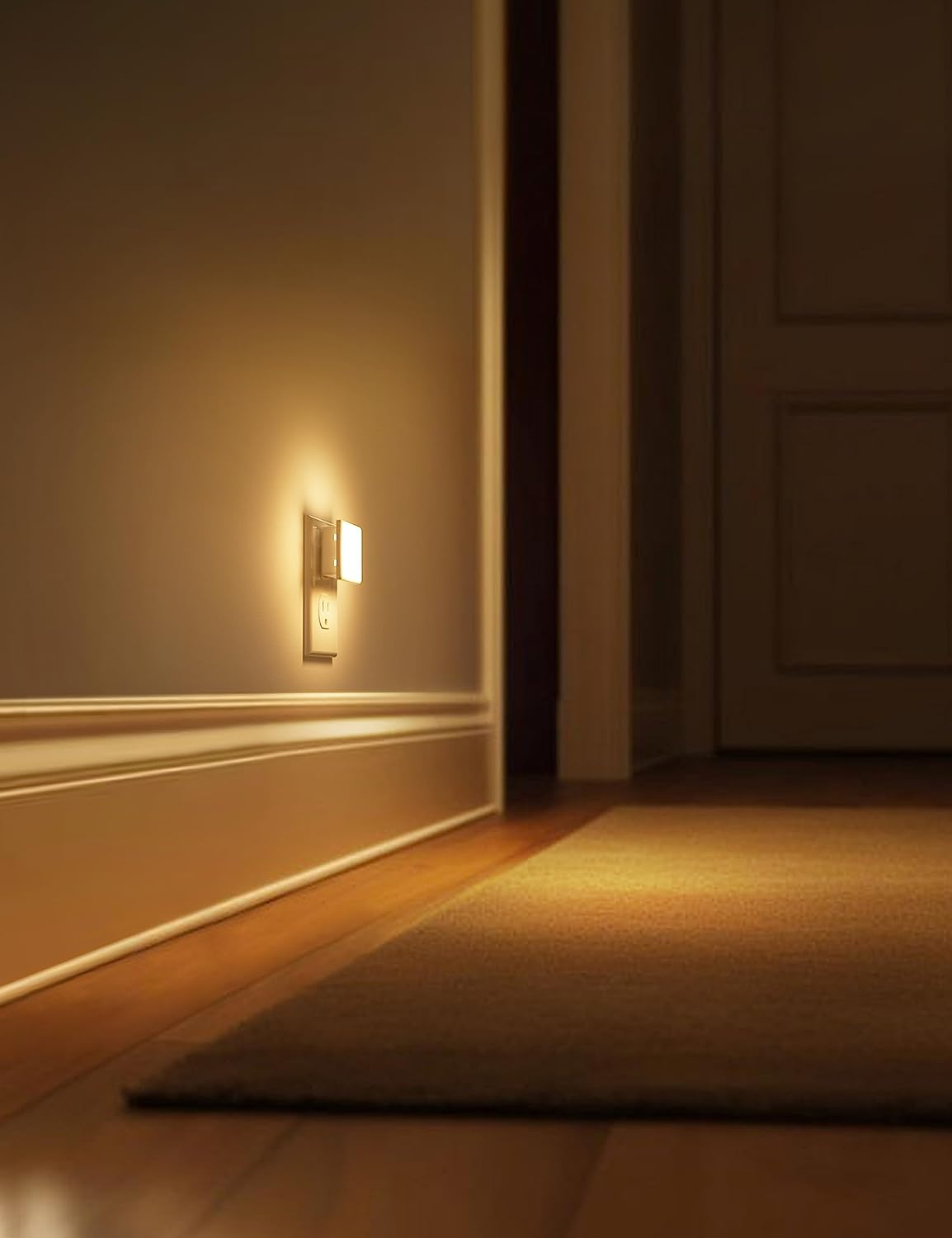 Compact white plastic LED night light with plug-in wall socket design โ view 4