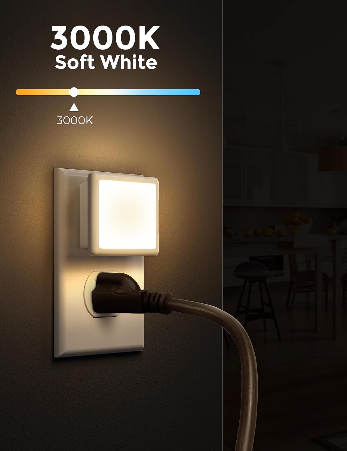 Compact white plastic LED night light with plug-in wall socket design β view 7b