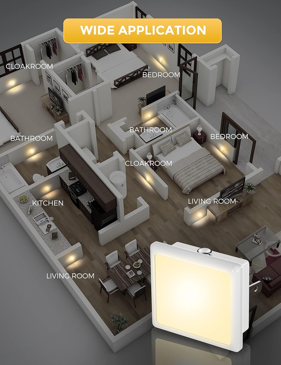 Compact white plastic LED night light with plug-in wall socket design β view 6