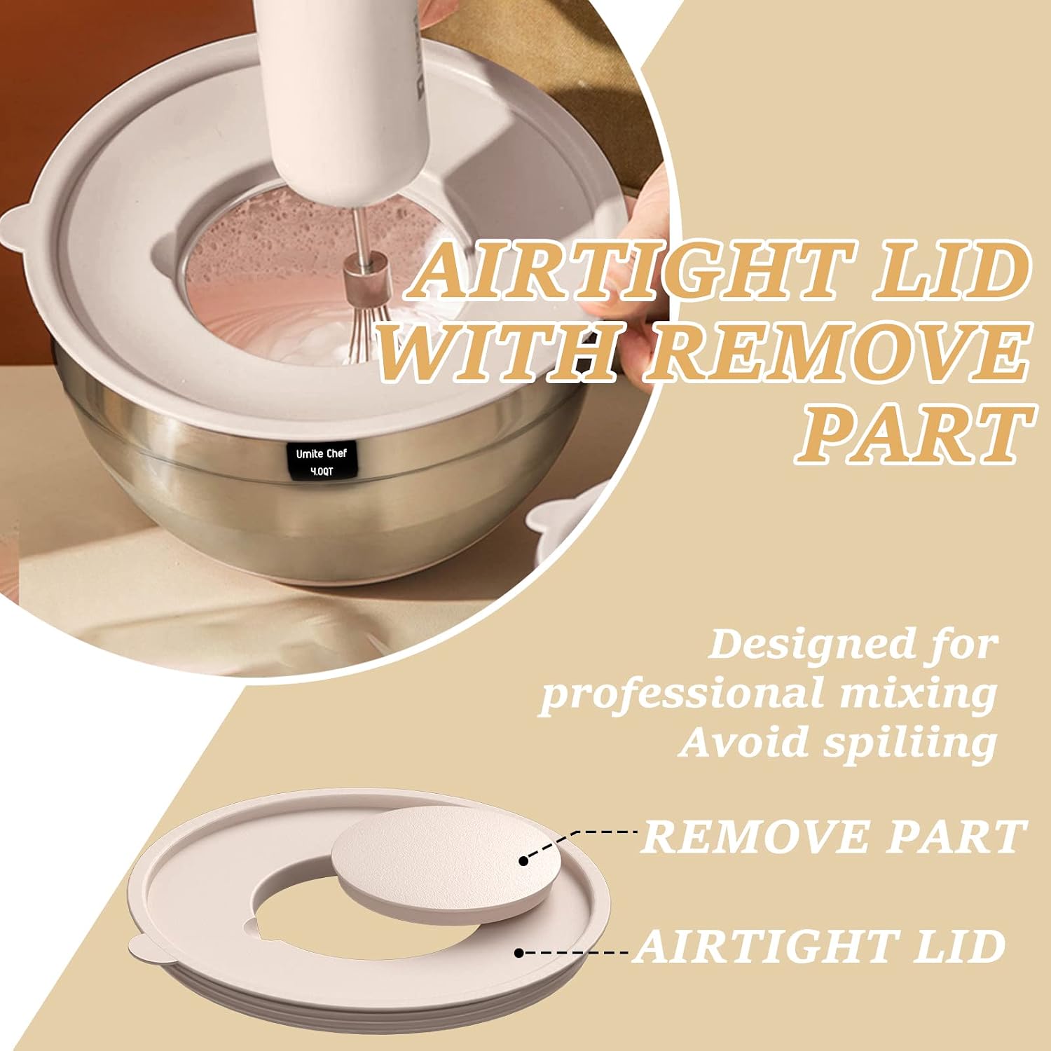 26-piece stainless steel mixing bowl set with khaki airtight lids and grater attachments, non-slip bottoms โ view 2