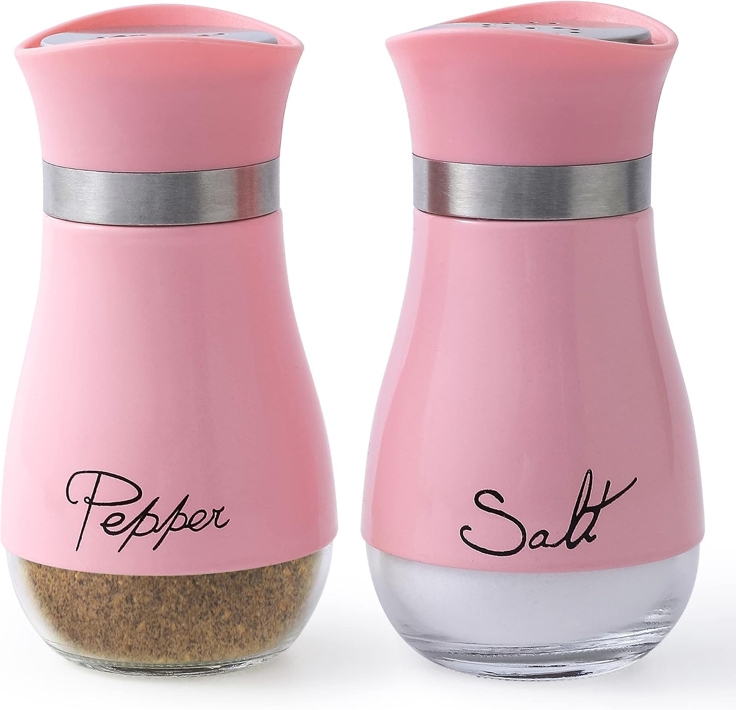 Ceramic salt and pepper shaker set in white, handheld design for kitchen table use โ view 5