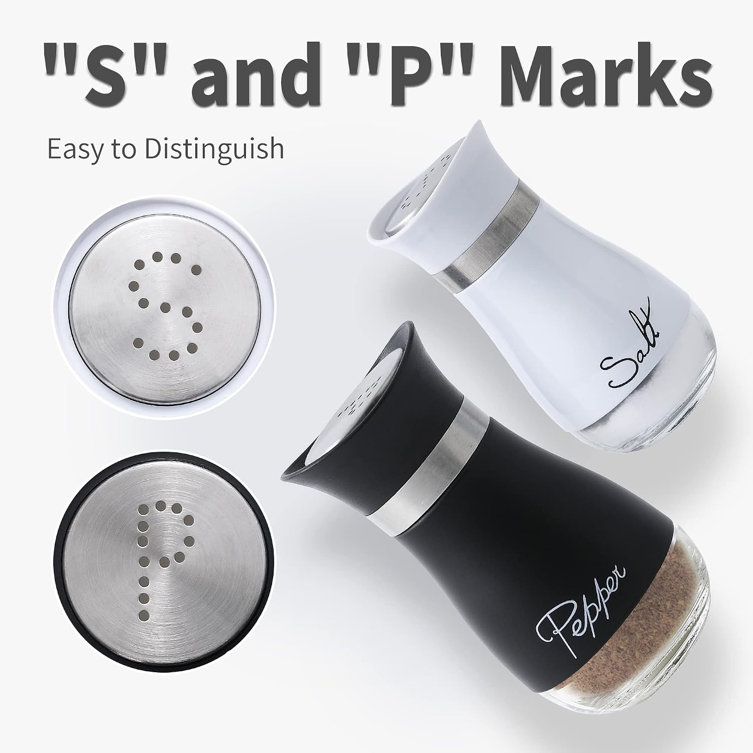 Ceramic salt and pepper shaker set in white, handheld design for kitchen table use โ view 2