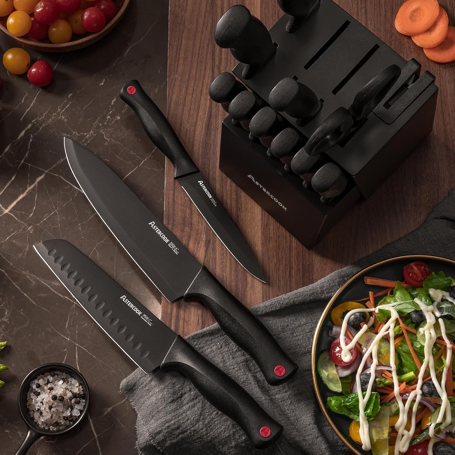15-piece stainless steel knife set with wooden block and sharpener โ view 3
