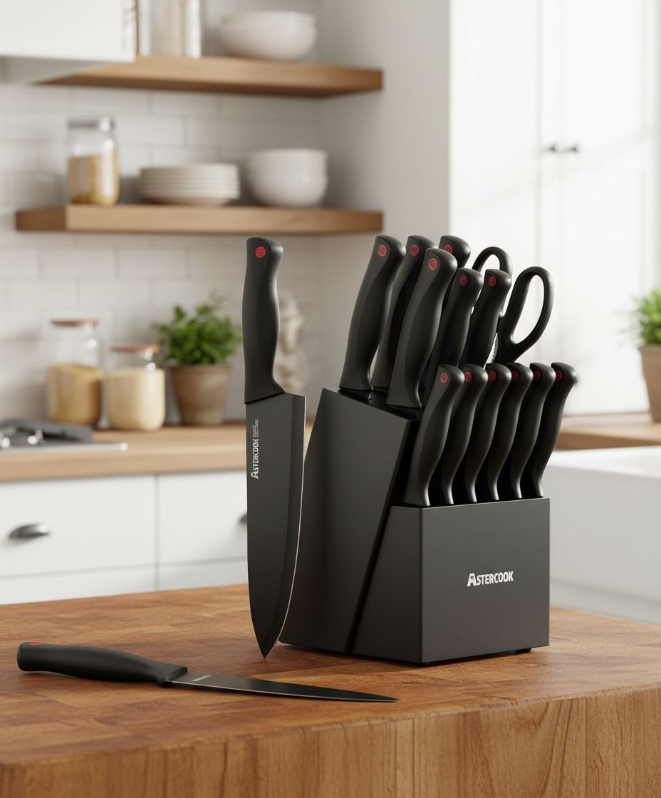 15-piece stainless steel knife set with wooden block and sharpener β view 5b