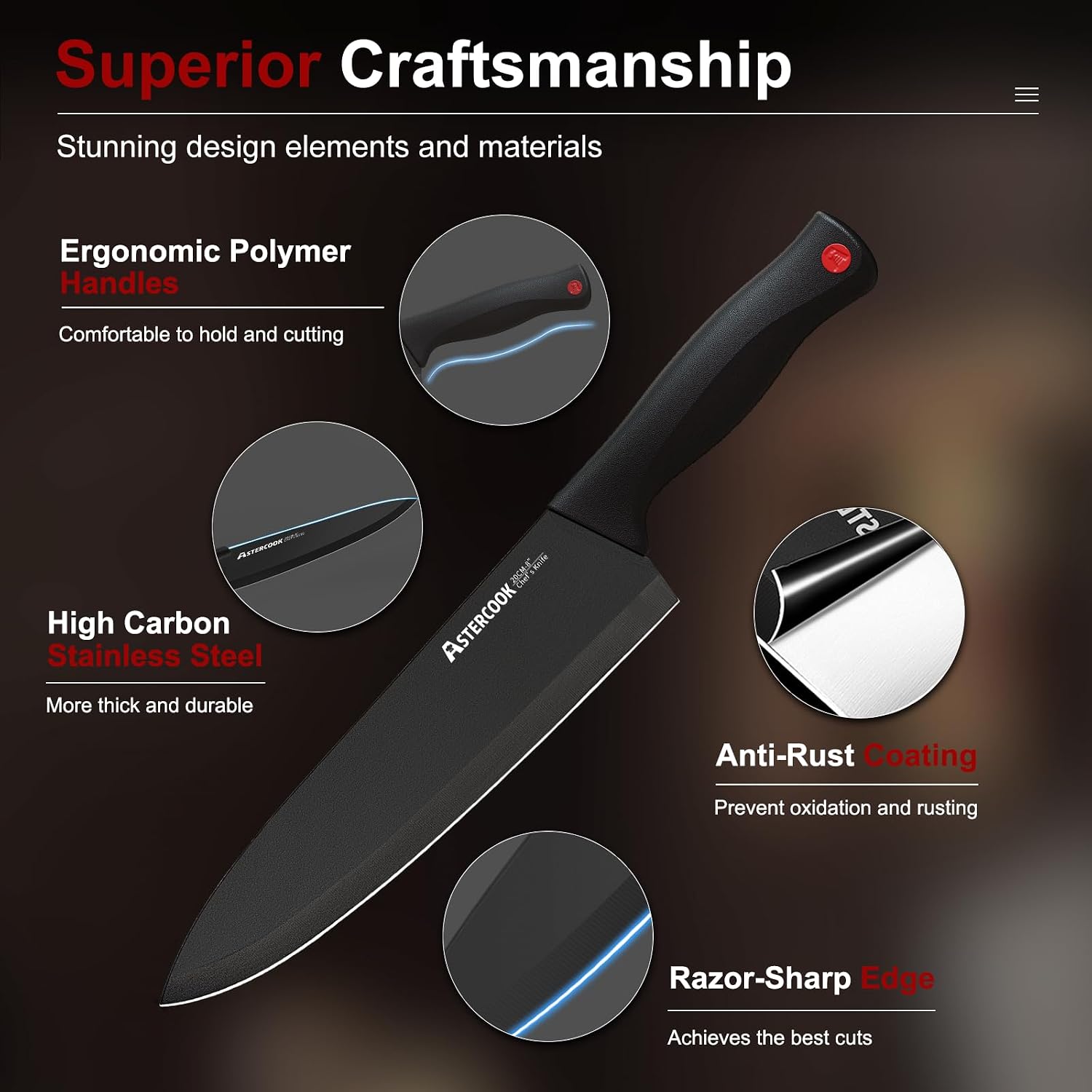 15-piece stainless steel knife set with wooden block and sharpener β view 2