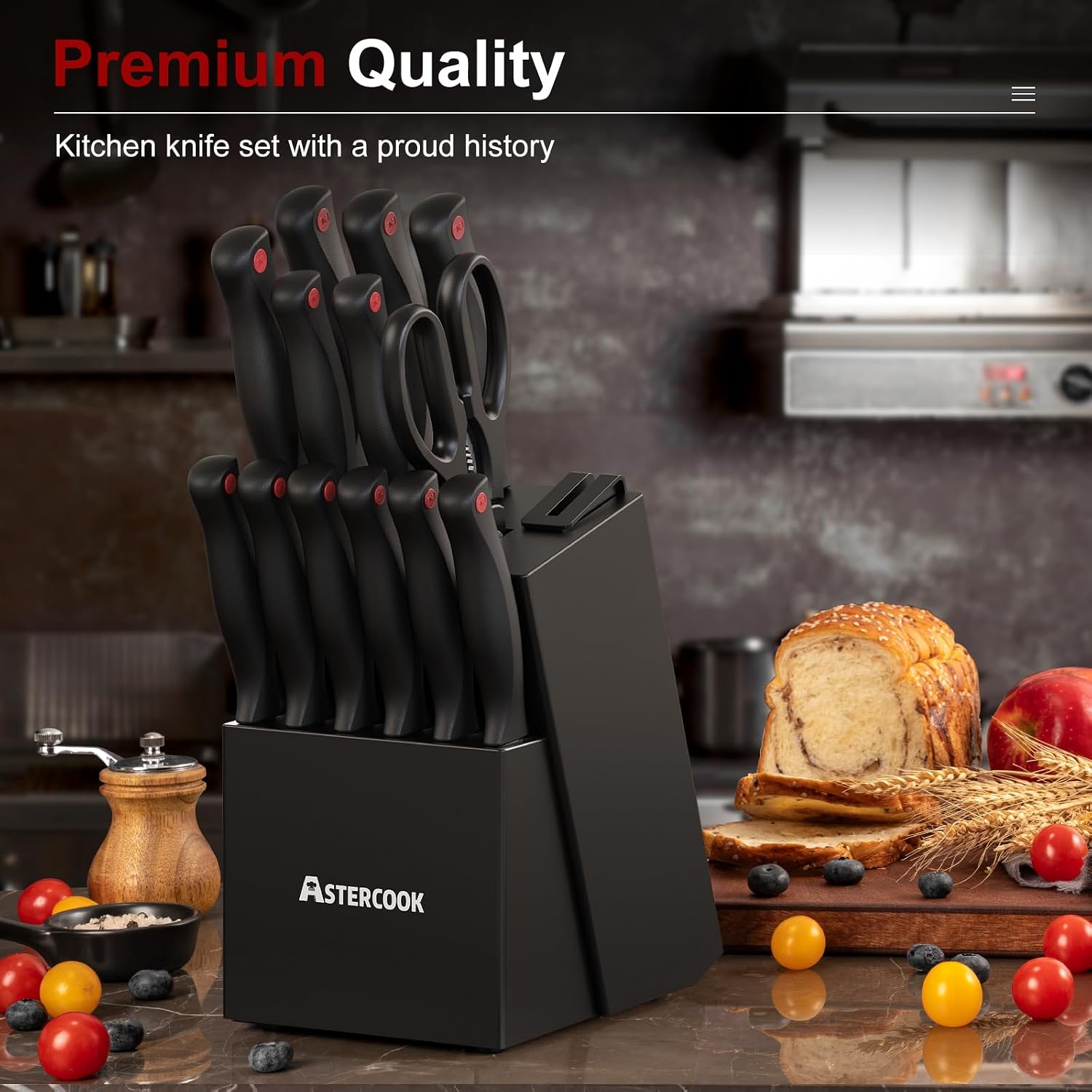 15-piece stainless steel knife set with wooden block and sharpener β view 4
