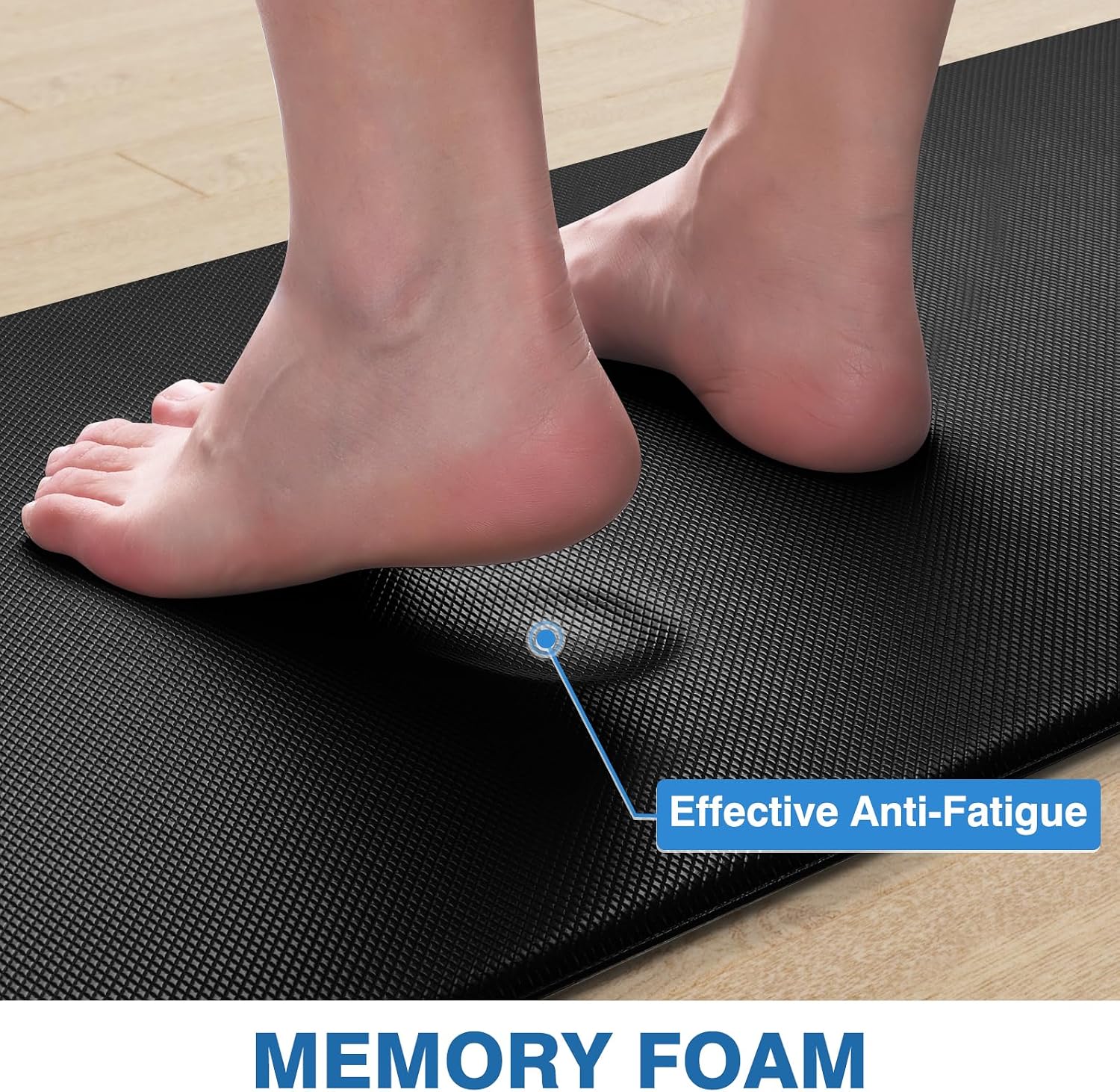 Black rubber anti-fatigue kitchen mat set, two-piece floor rug for cooking areas — view 4
