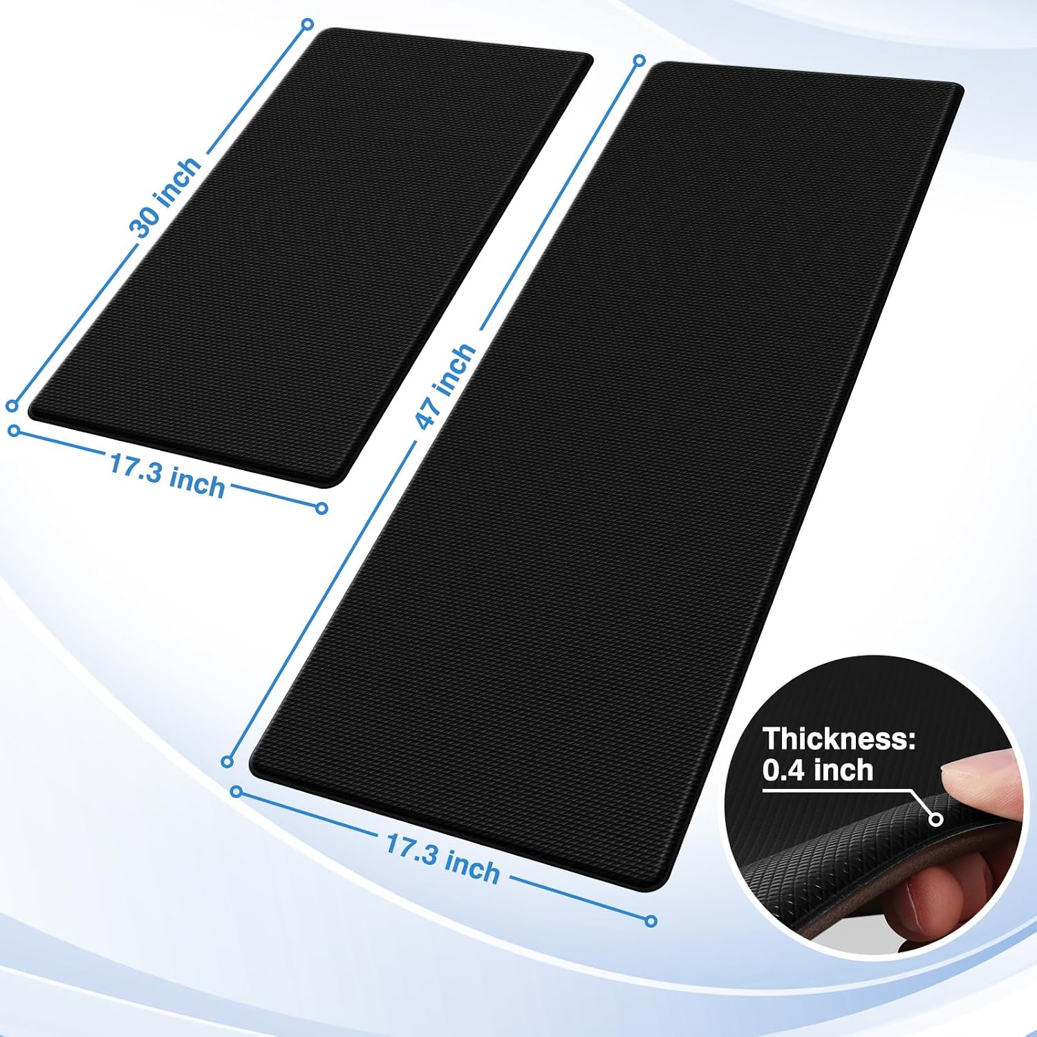 Black rubber anti-fatigue kitchen mat set, two-piece floor rug for cooking areas — view 3b