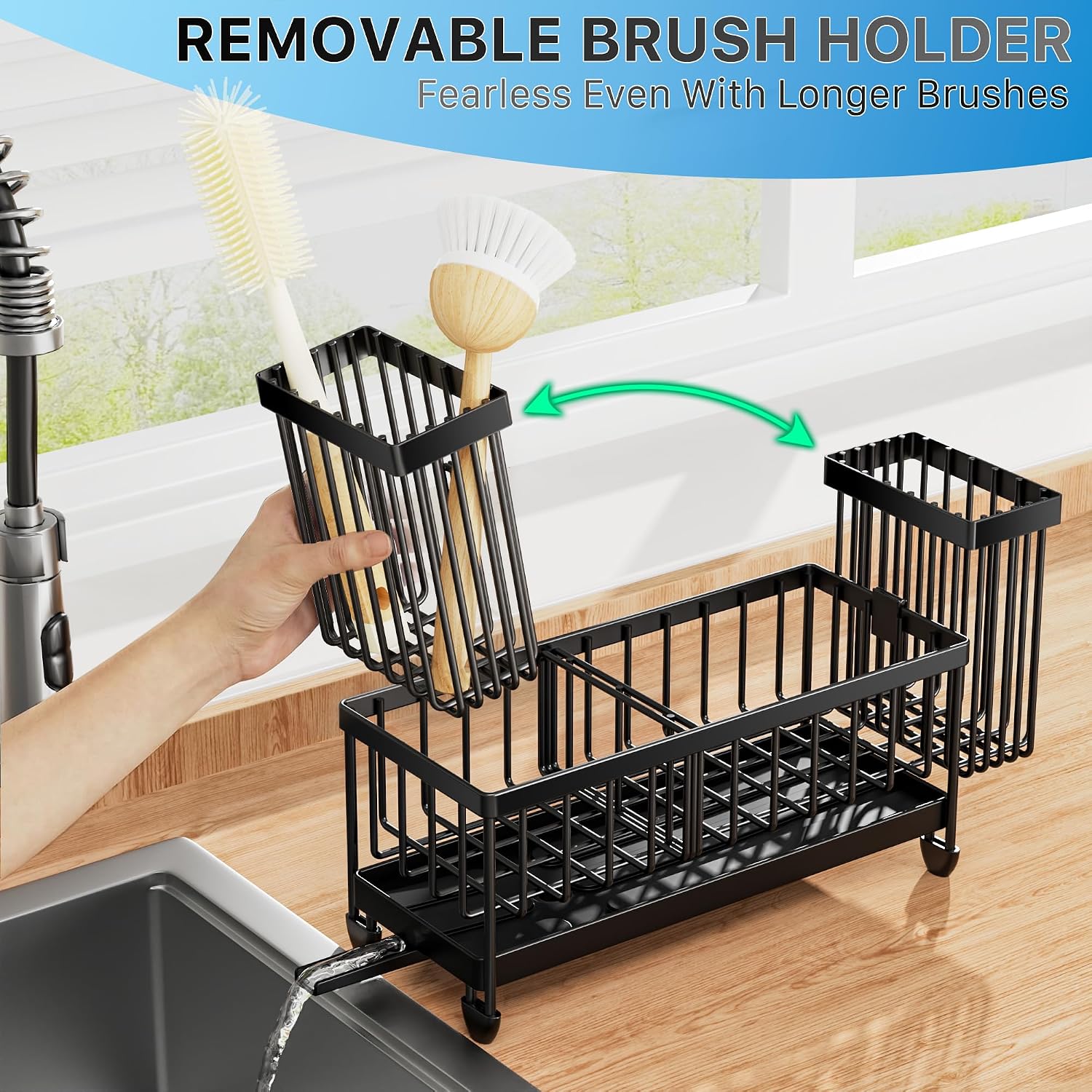 Plastic sponge holder with brush compartment for kitchen sink, minimalist design — view 7b