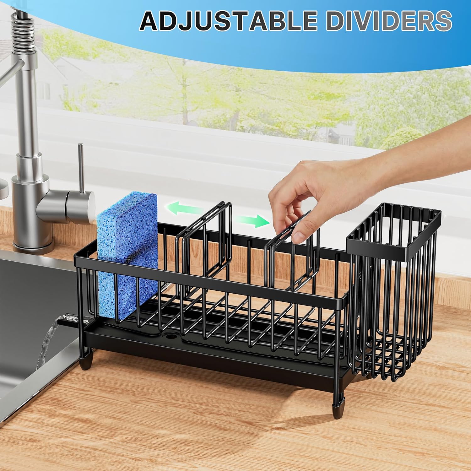 Plastic sponge holder with brush compartment for kitchen sink, minimalist design — view 2