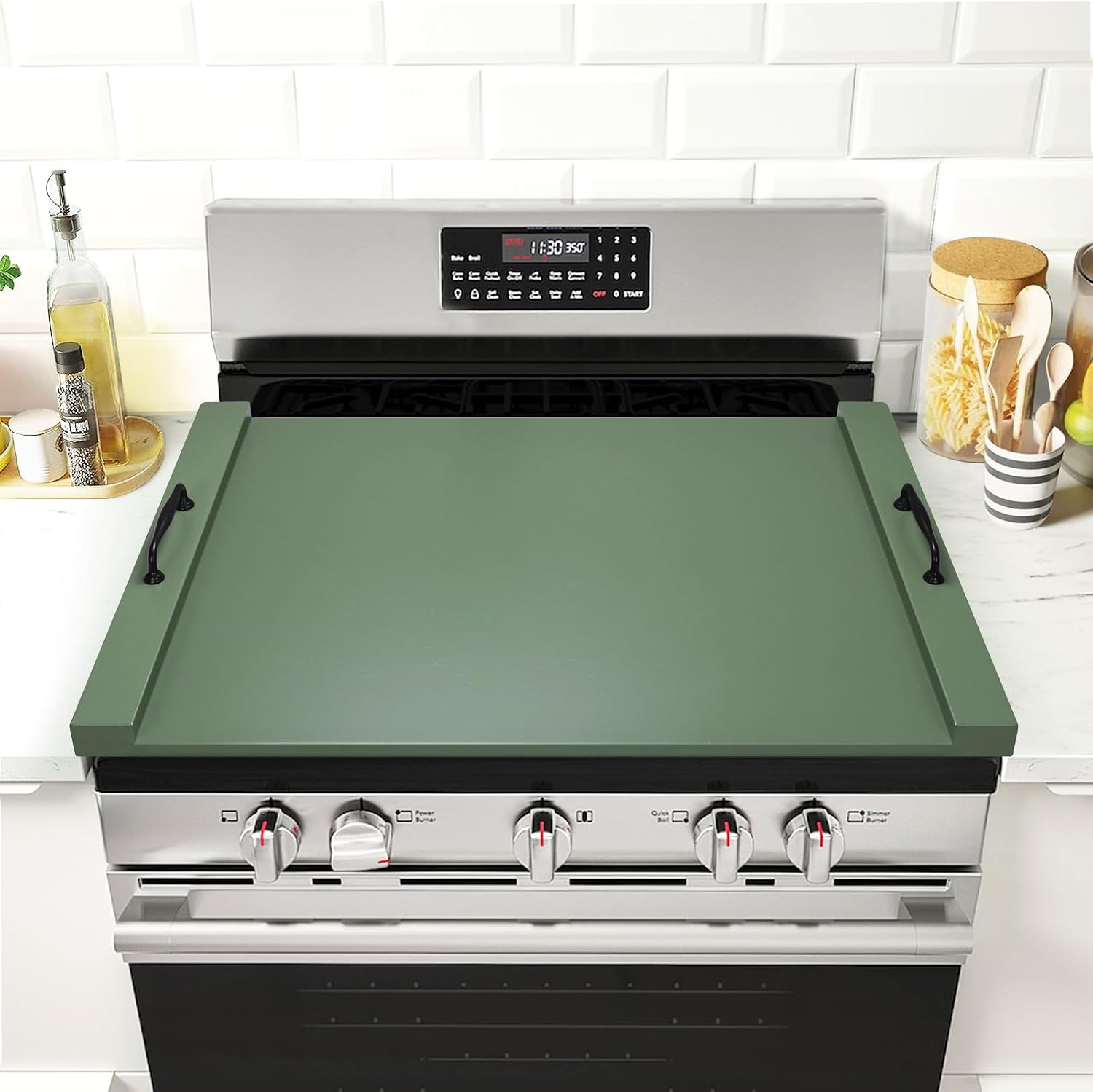 Stainless steel noodle board stovetop cover with handles, suitable for electric and gas ranges โ view 5