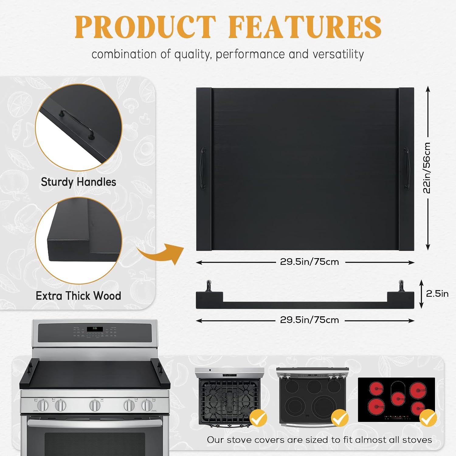 Stainless steel noodle board stovetop cover with handles, suitable for electric and gas ranges — view 3a