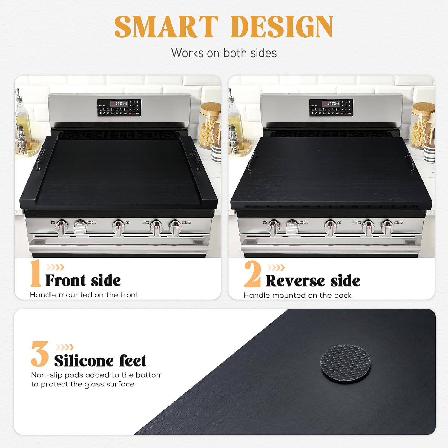 Stainless steel noodle board stovetop cover with handles, suitable for electric and gas ranges — view 4