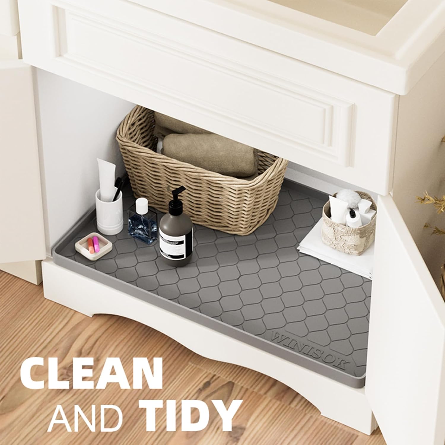 Dark gray silicone waterproof under sink mat, 25 inches by 19 inches — view 4